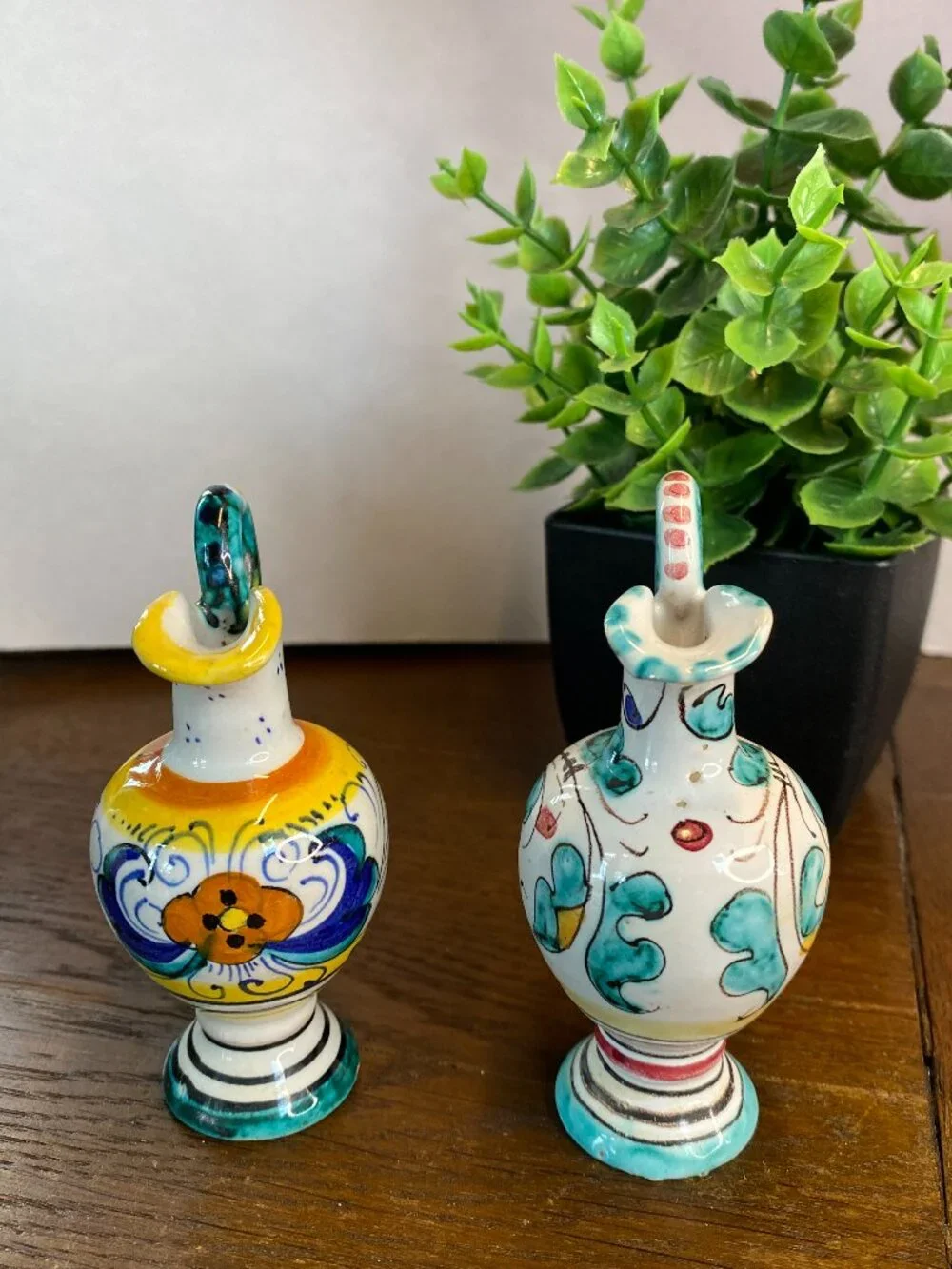 Vintage Italian Deruta Miniature Pitchers Set of 2 Ricco & Raffaellesco Deruta